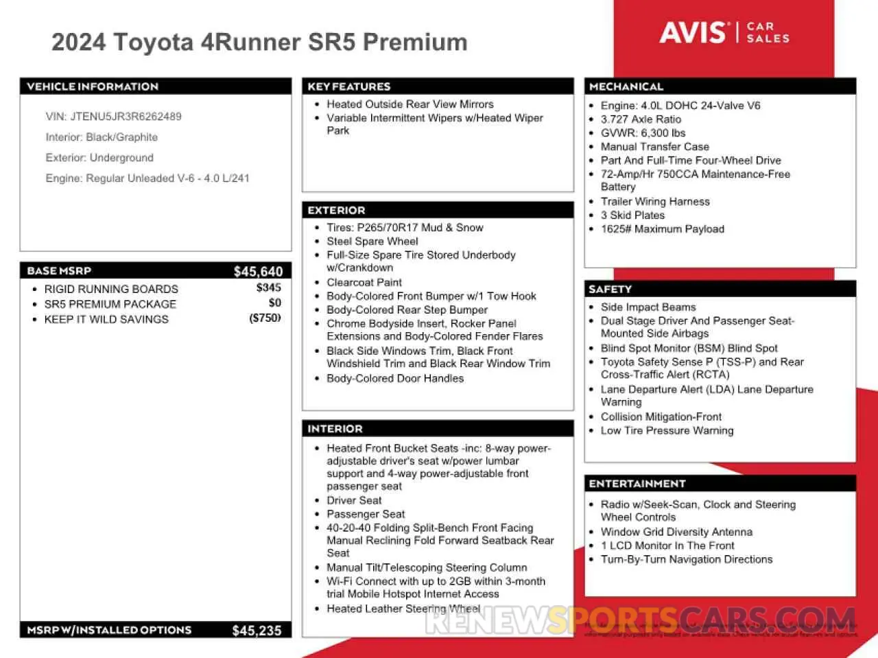 13 fotografías del automóvil dañado JTENU5JR3R6262489 TOYOTA 4RUNNER 2024