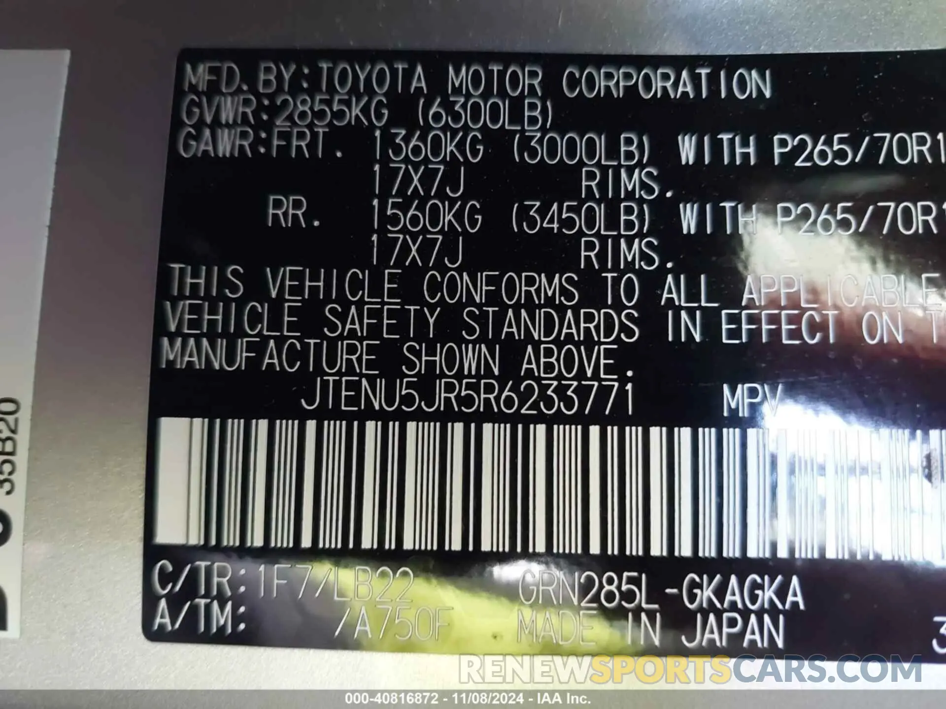 9 fotografías del automóvil dañado JTENU5JR5R6233771 TOYOTA 4RUNNER 2024