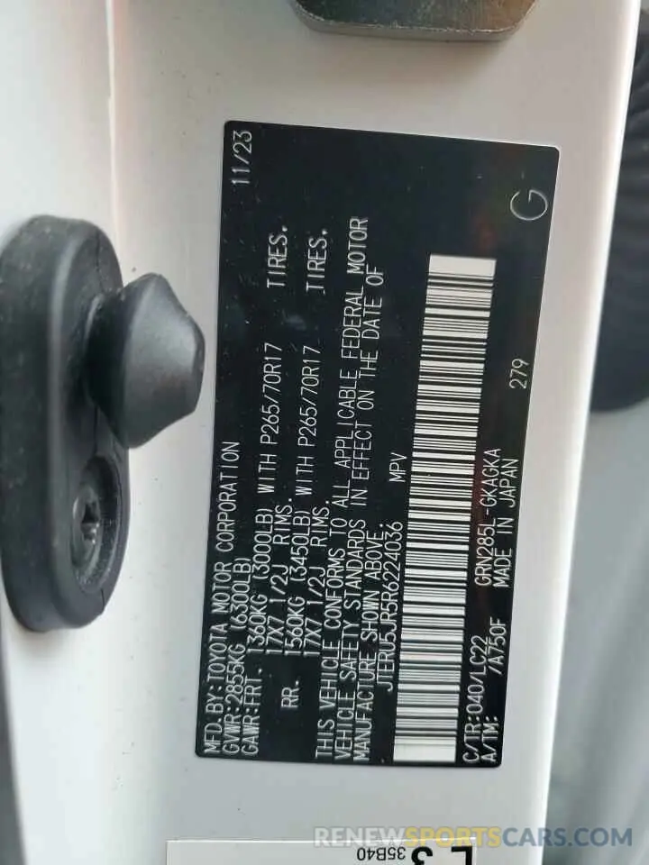 13 fotografías del automóvil dañado JTERU5JR5R6224036 TOYOTA 4RUNNER 2024