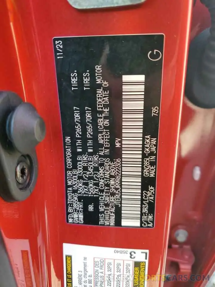12 fotografías del automóvil dañado JTERU5JR9R6222306 TOYOTA 4RUNNER 2024
