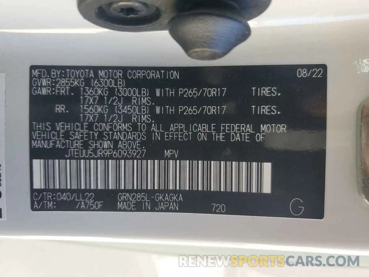 14 fotografías del automóvil dañado JTEUU5JR9P6093927 TOYOTA 4RUNNER 40 2023