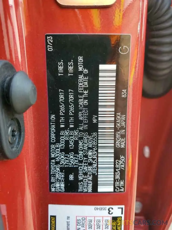13 fotografías del automóvil dañado JTENU5JR3P6185538 TOYOTA 4RUNNER SE 2023