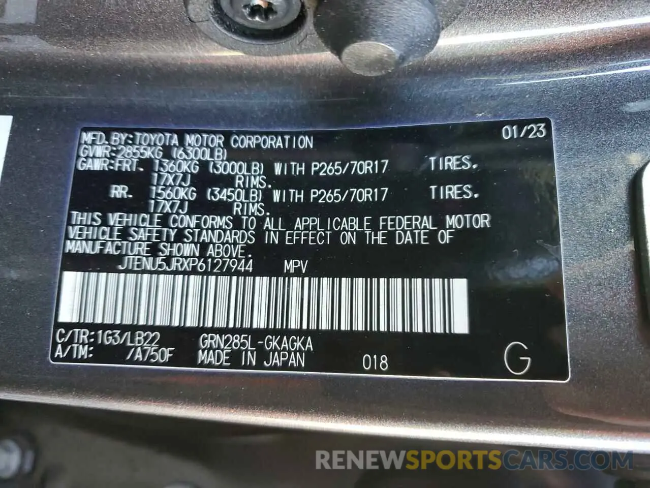 13 fotografías del automóvil dañado JTENU5JRXP6127944 TOYOTA 4RUNNER SE 2023
