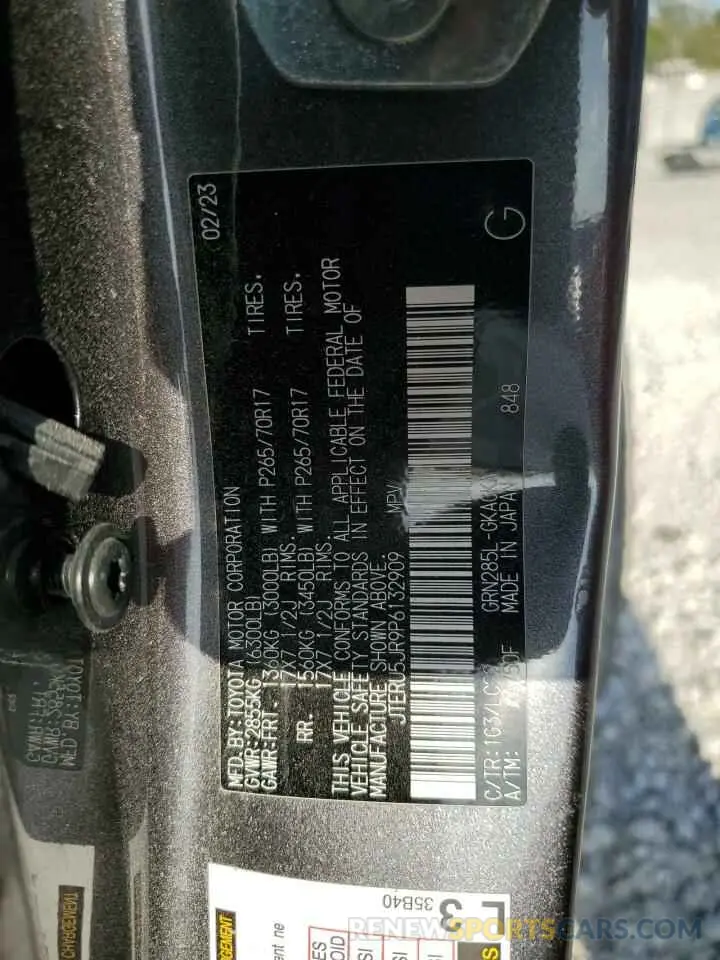 14 fotografías del automóvil dañado JTERU5JR9P6132909 TOYOTA 4RUNNER SE 2023