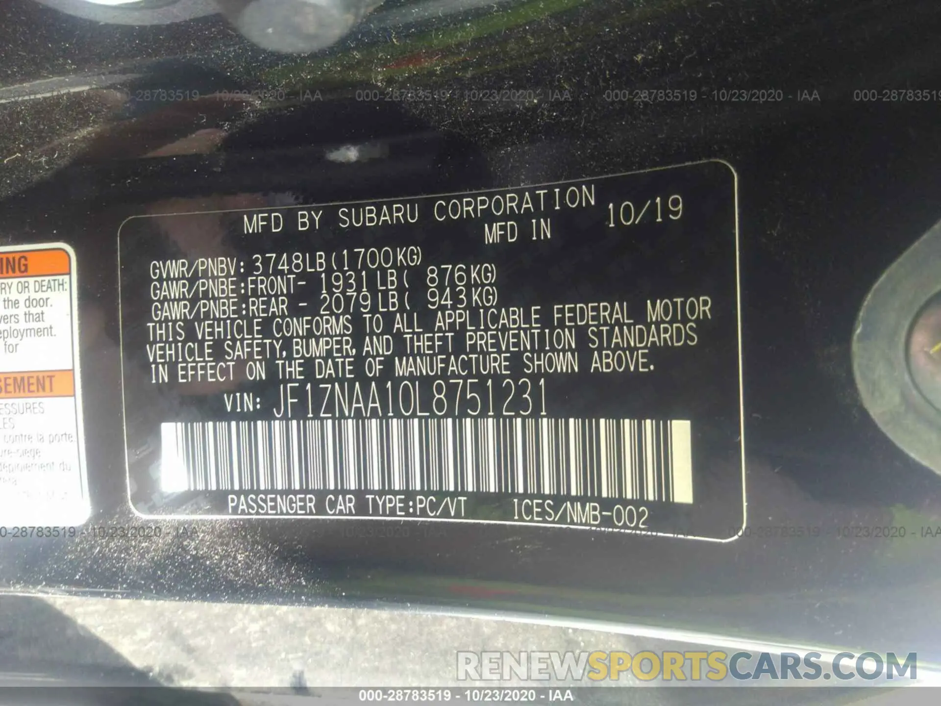 9 fotografías del automóvil dañado JF1ZNAA10L8751231 TOYOTA 86 2020