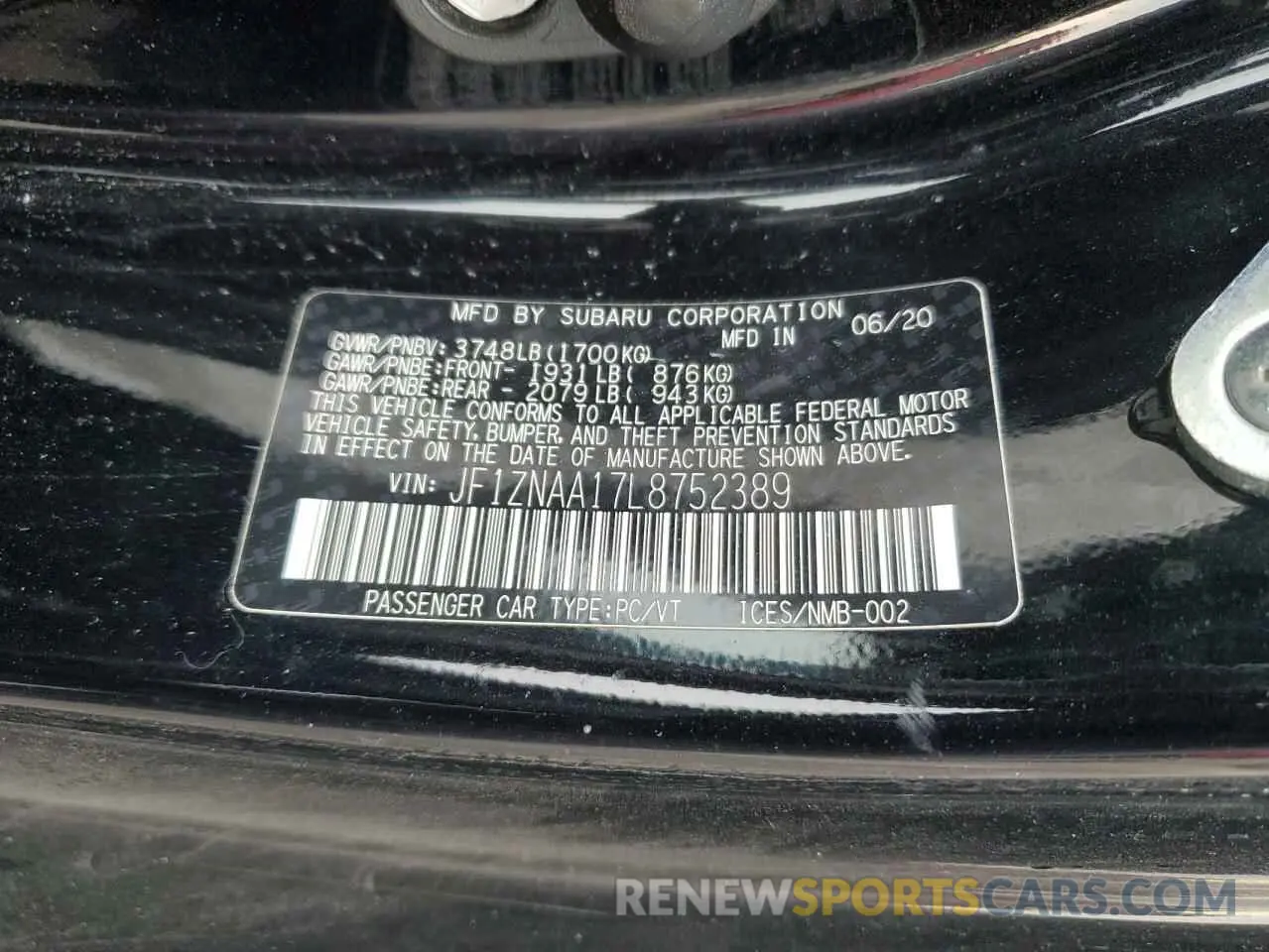 12 fotografías del automóvil dañado JF1ZNAA17L8752389 TOYOTA 86 2020