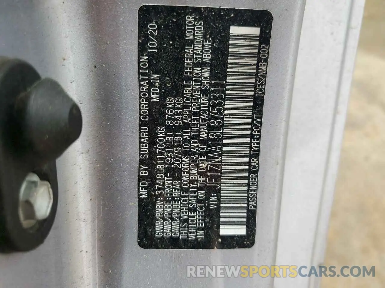 12 fotografías del automóvil dañado JF1ZNAA18L8753311 TOYOTA 86 2020