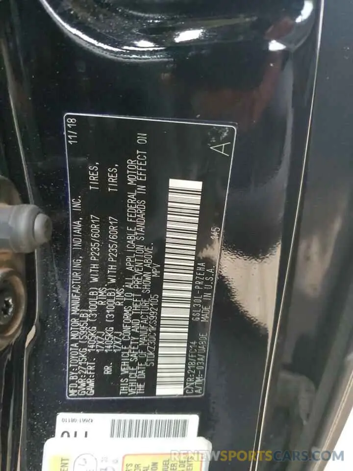 14 fotografías del automóvil dañado 5TDKZ3DC1KS992105 TOYOTA All Models 2019
