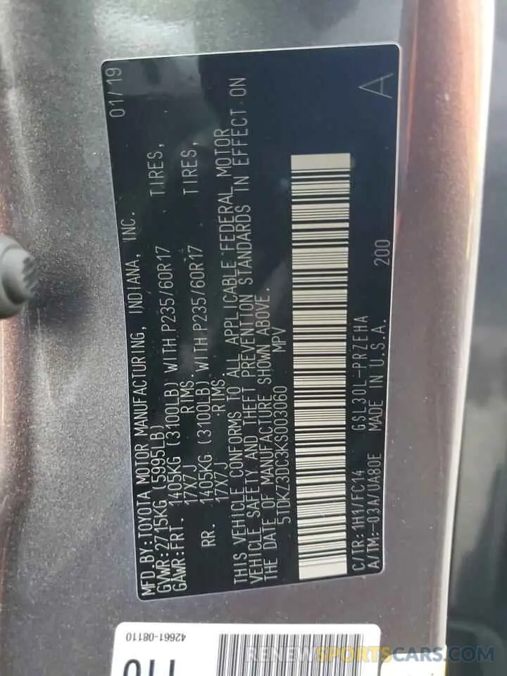 13 fotografías del automóvil dañado 5TDKZ3DC3KS003060 TOYOTA All Models 2019