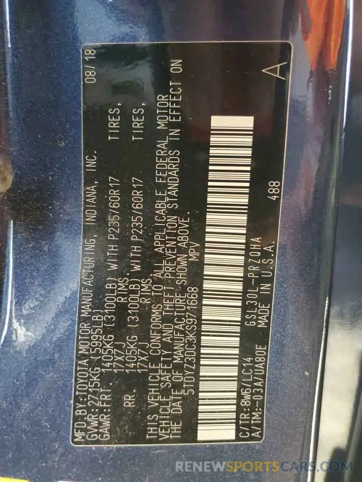 14 fotografías del automóvil dañado 5TDYZ3DC3KS971668 TOYOTA All Models 2019