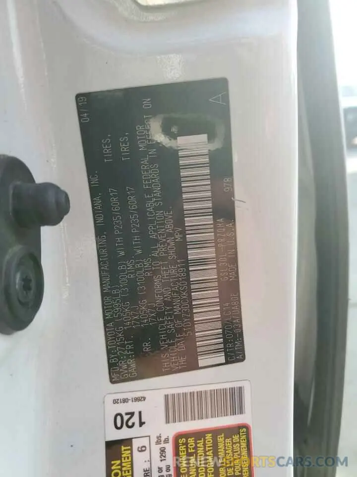 13 fotografías del automóvil dañado 5TDYZ3DCXKS018911 TOYOTA All Models 2019