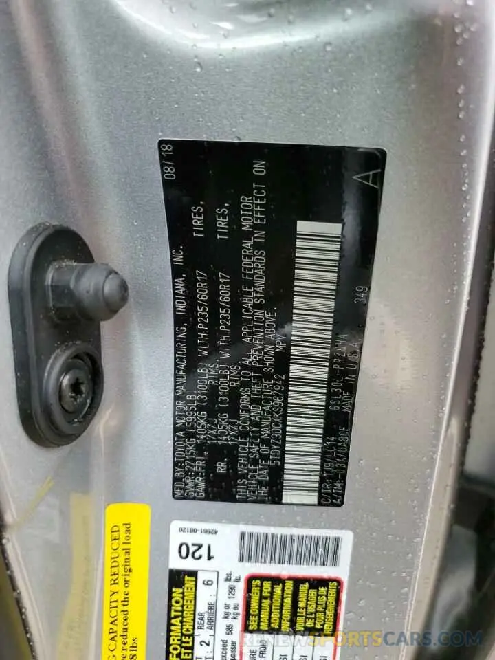 13 fotografías del automóvil dañado 5TDYZ3DCXKS967942 TOYOTA All Models 2019