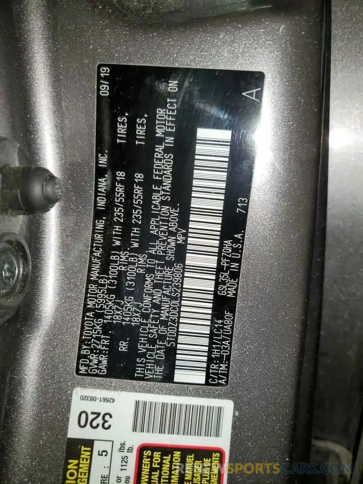 14 fotografías del automóvil dañado 5TDDZ3DC0LS239806 TOYOTA All Models 2020