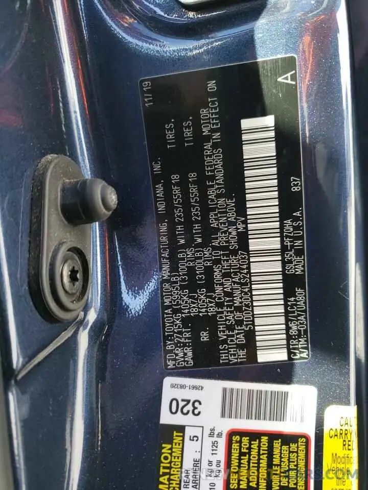 13 fotografías del automóvil dañado 5TDDZ3DC4LS244037 TOYOTA All Models 2020