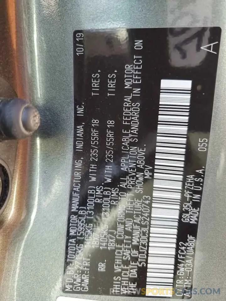 14 fotografías del automóvil dañado 5TDJZ3DC3LS240743 TOYOTA All Models 2020