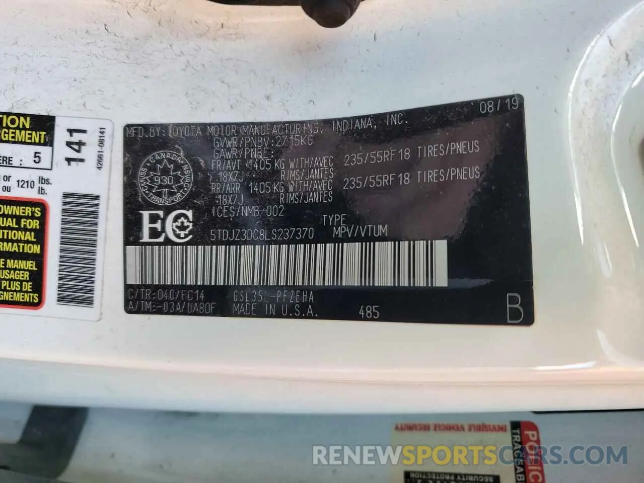 13 fotografías del automóvil dañado 5TDJZ3DC8LS237370 TOYOTA All Models 2020