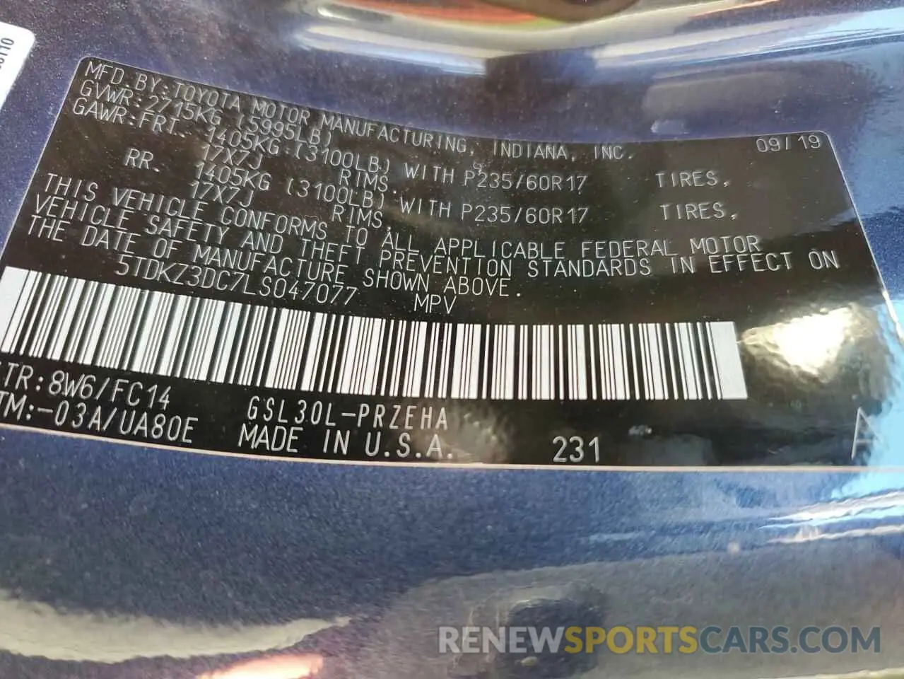 13 fotografías del automóvil dañado 5TDKZ3DC7LS047077 TOYOTA All Models 2020
