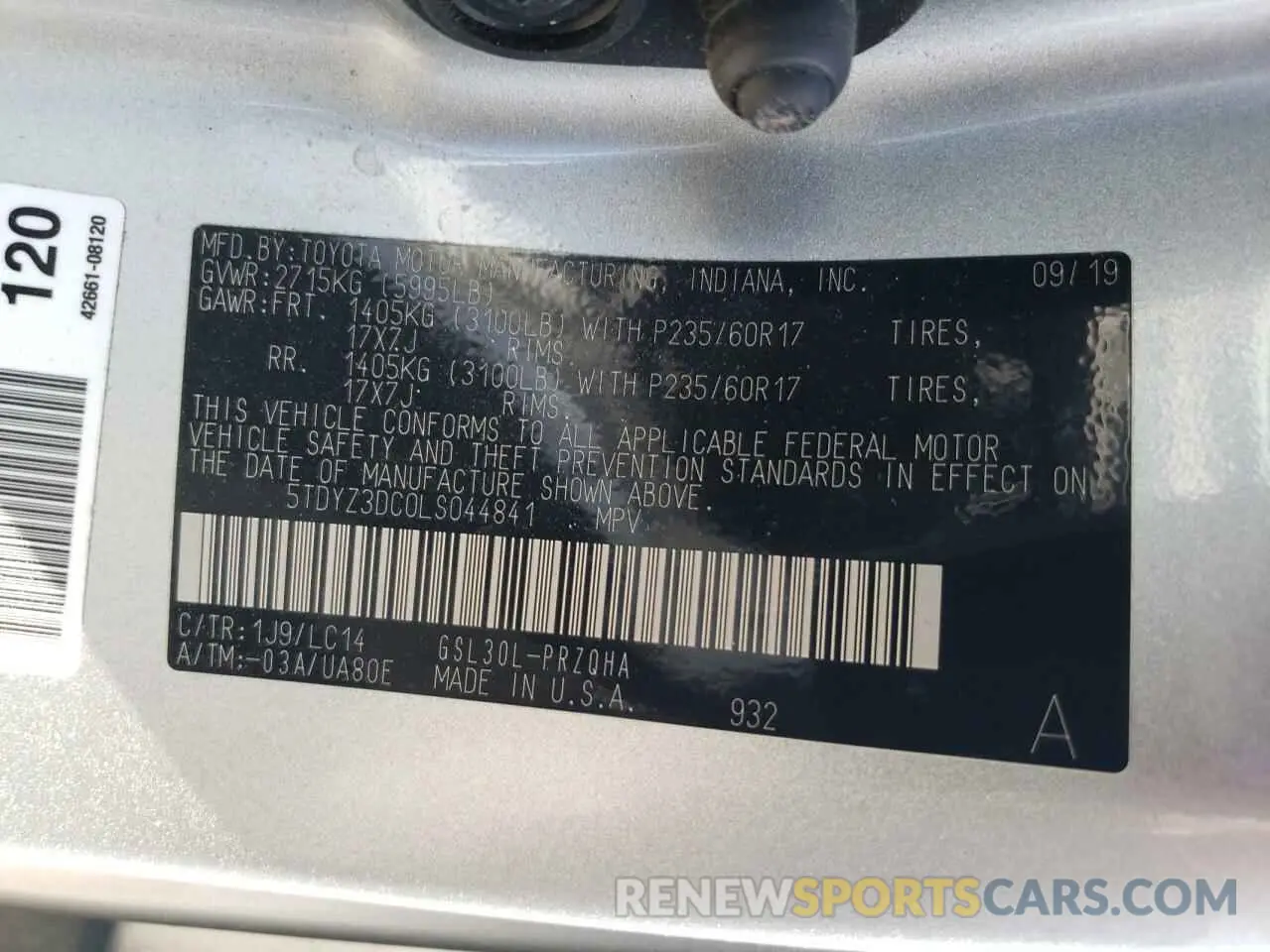13 fotografías del automóvil dañado 5TDYZ3DC0LS044841 TOYOTA All Models 2020