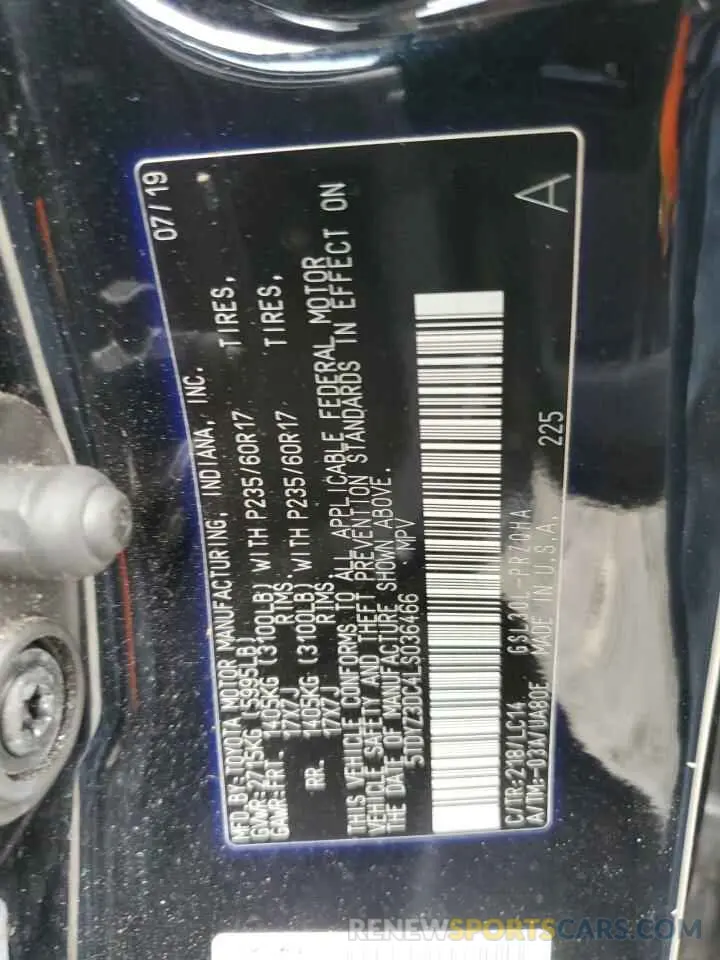 13 fotografías del automóvil dañado 5TDYZ3DC4LS036466 TOYOTA All Models 2020