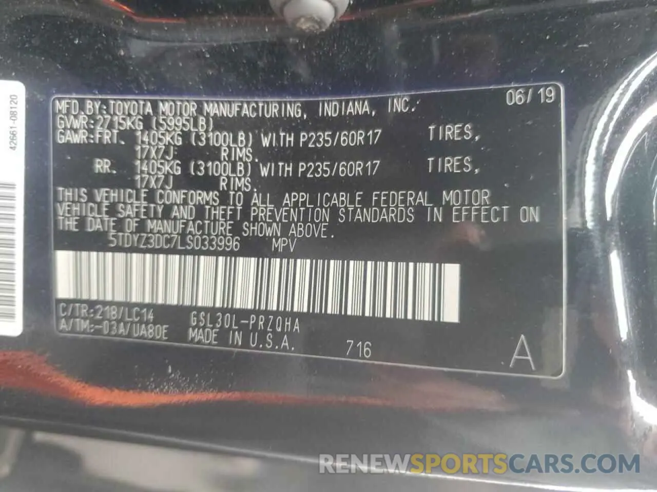 13 fotografías del automóvil dañado 5TDYZ3DC7LS033996 TOYOTA All Models 2020
