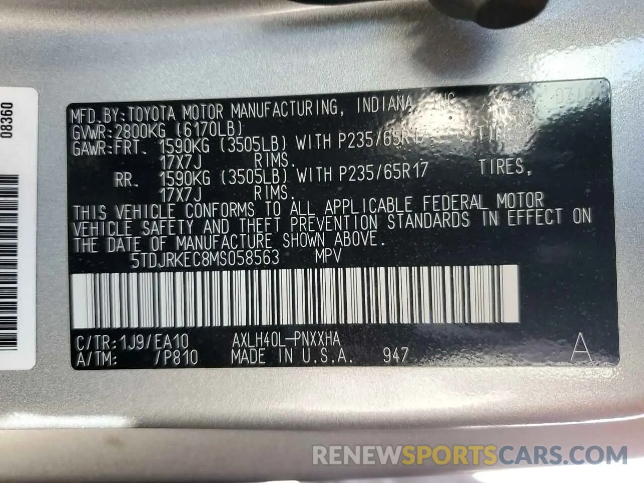 14 fotografías del automóvil dañado 5TDJRKEC8MS058563 TOYOTA All Models 2021