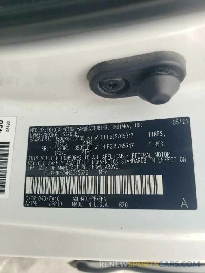15 fotografías del automóvil dañado 5TDKRKEC4MS045572 TOYOTA All Models 2021
