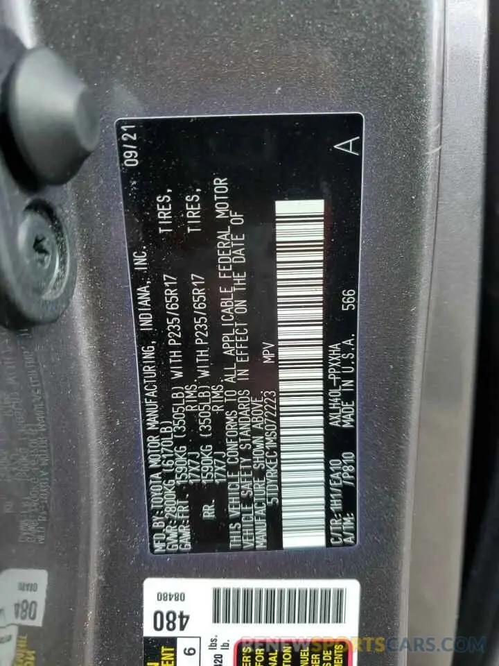 15 fotografías del automóvil dañado 5TDYRKEC1MS072223 TOYOTA All Models 2021