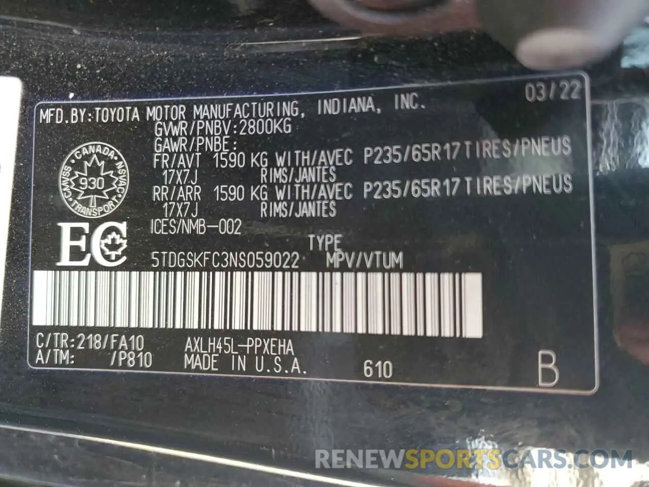 13 fotografías del automóvil dañado 5TDGSKFC3NS059022 TOYOTA All Models 2022