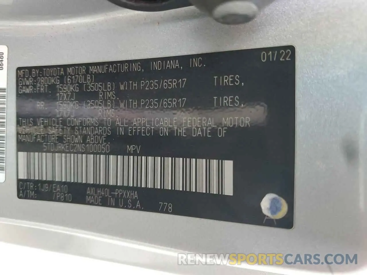 13 fotografías del automóvil dañado 5TDJRKEC2NS100050 TOYOTA All Models 2022