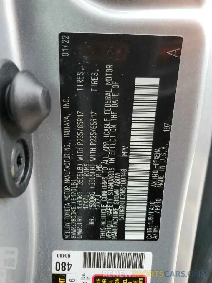13 fotografías del automóvil dañado 5TDKRKEC2NS100148 TOYOTA All Models 2022