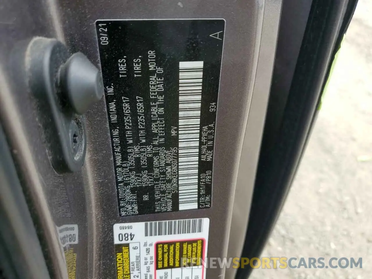 13 fotografías del automóvil dañado 5TDKRKEC6NS077795 TOYOTA All Models 2022