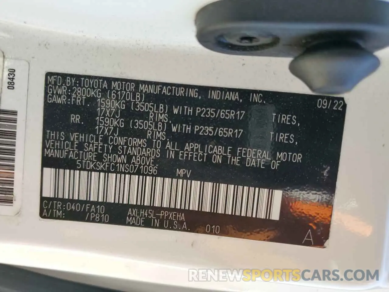 13 fotografías del automóvil dañado 5TDKSKFC1NS071096 TOYOTA All Models 2022