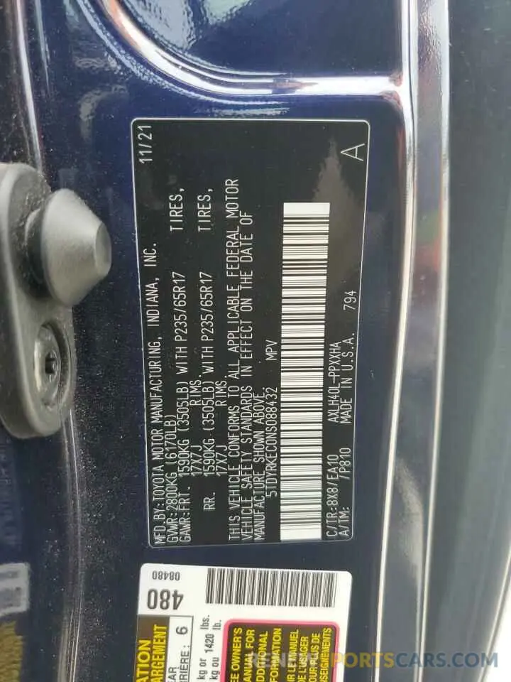 13 fotografías del automóvil dañado 5TDYRKEC0NS088432 TOYOTA All Models 2022