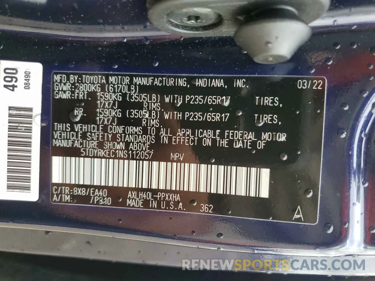 13 fotografías del automóvil dañado 5TDYRKEC1NS112057 TOYOTA All Models 2022