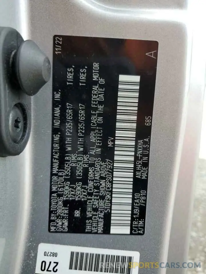 13 fotografías del automóvil dañado 5TDYSKFC8PS077927 TOYOTA All Models 2023