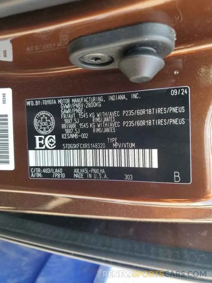 14 fotografías del automóvil dañado 5TDGSKFCXRS148320 TOYOTA All Models 2024