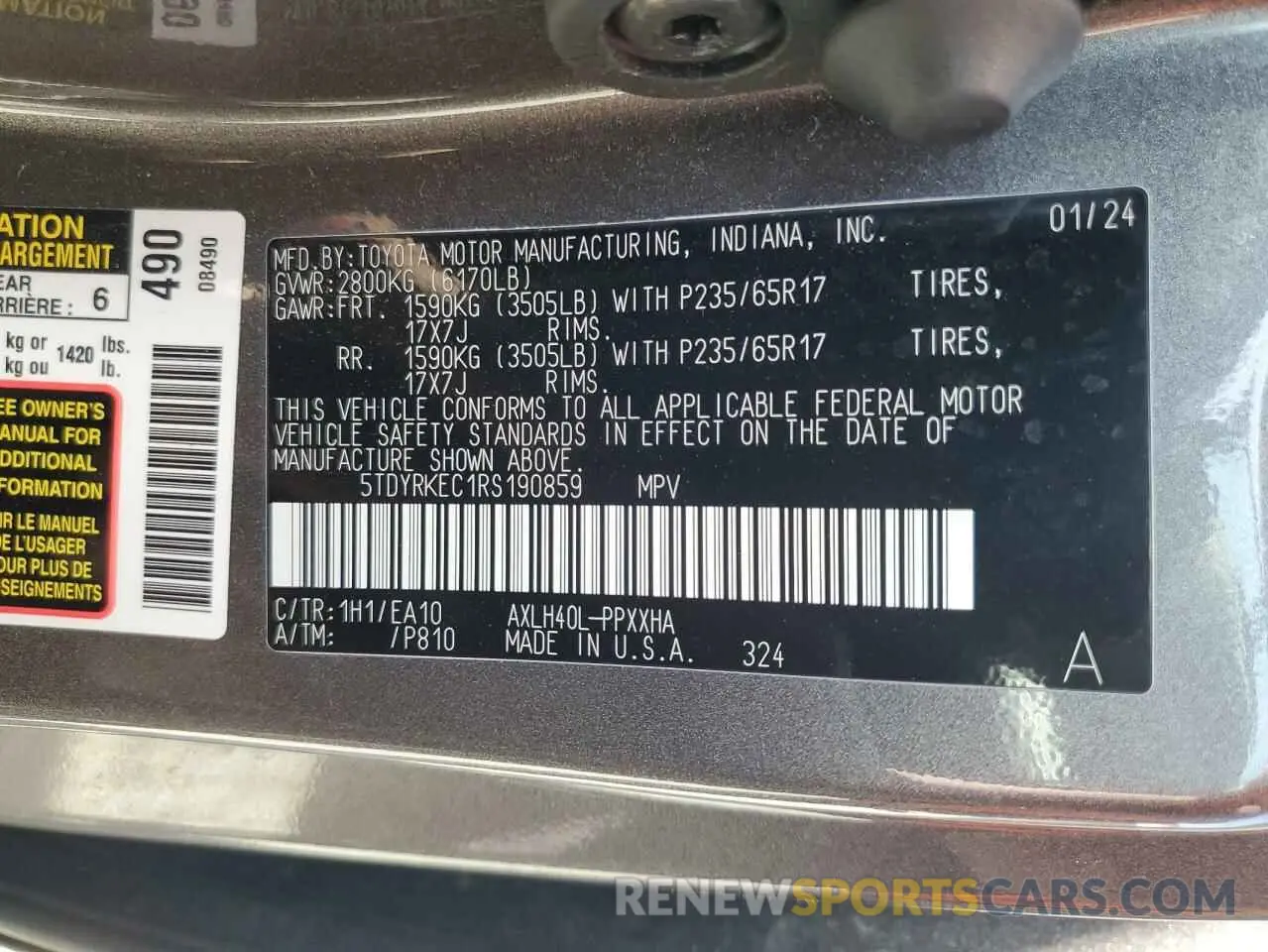 13 fotografías del automóvil dañado 5TDYRKEC1RS190859 TOYOTA All Models 2024