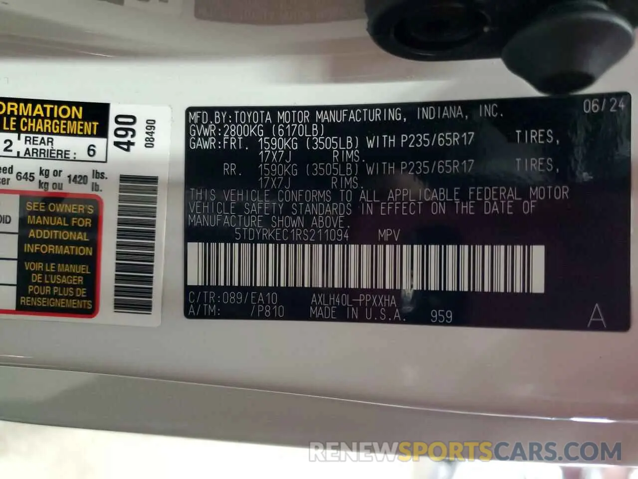 14 fotografías del automóvil dañado 5TDYRKEC1RS211094 TOYOTA All Models 2024