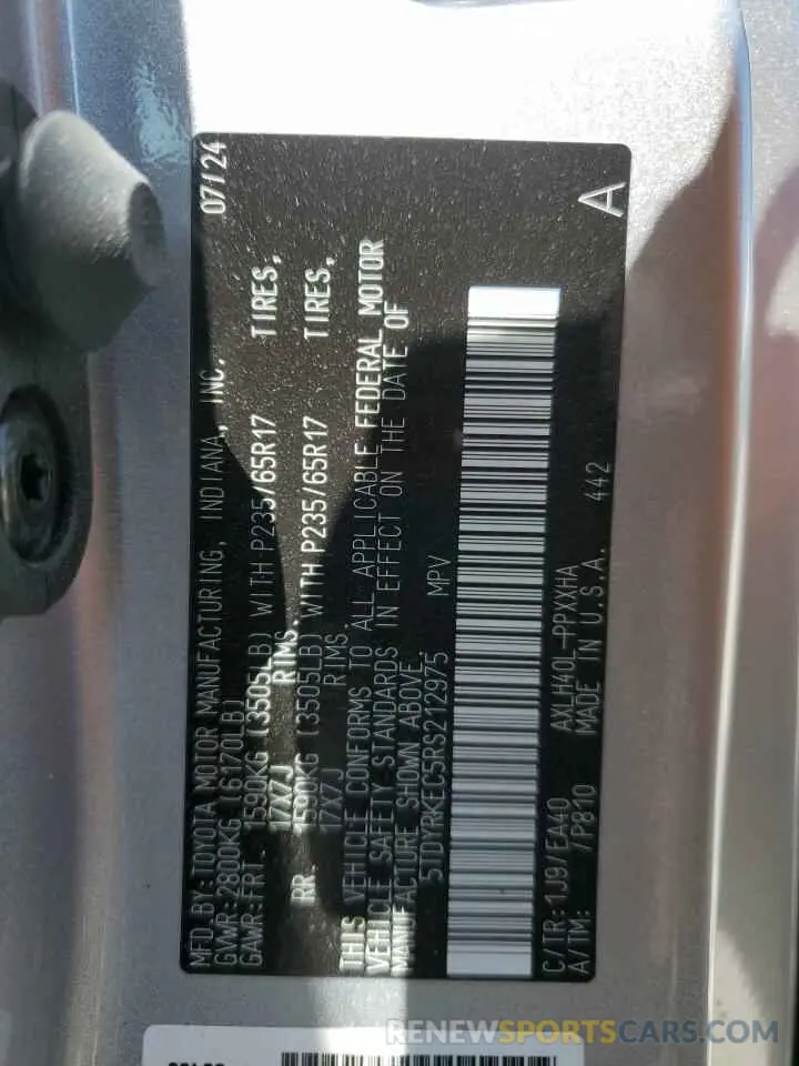 14 fotografías del automóvil dañado 5TDYRKEC5RS212975 TOYOTA All Models 2024