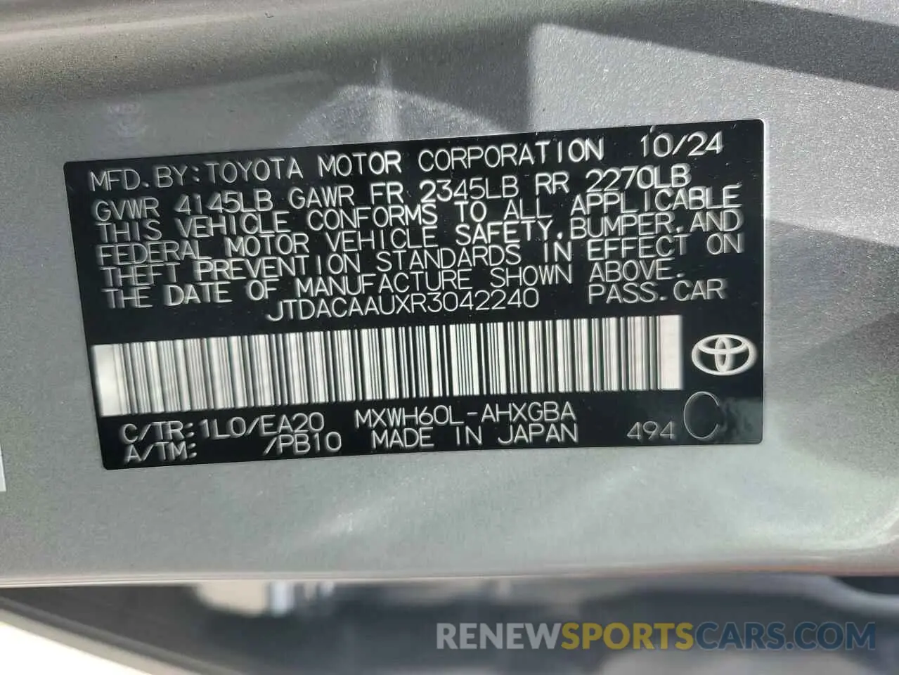 13 fotografías del automóvil dañado JTDACAAUXR3042240 TOYOTA ALL Models 2024