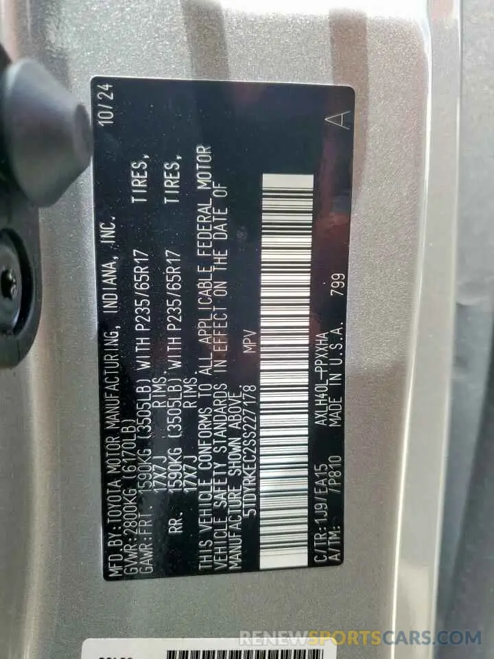 13 fotografías del automóvil dañado 5TDYRKEC2SS227178 TOYOTA All Models 2025