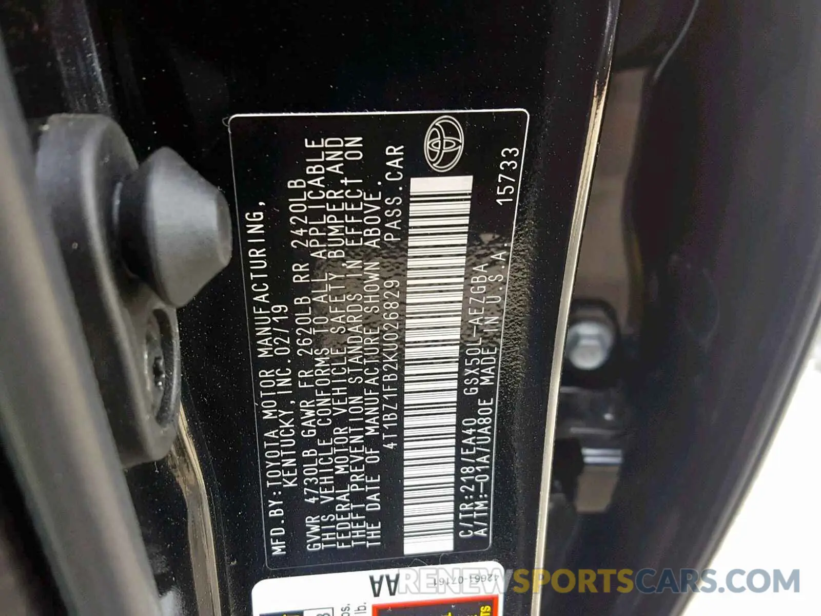10 fotografías del automóvil dañado 4T1BZ1FB2KU026829 TOYOTA AVALON 2019