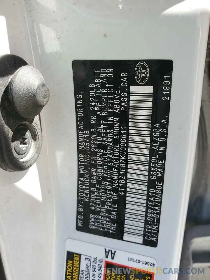 14 fotografías del automóvil dañado 4T1BZ1FB7KU006611 TOYOTA AVALON 2019