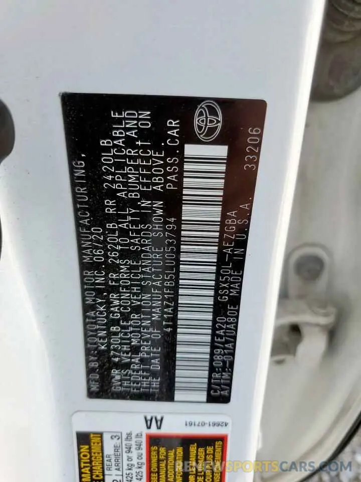 13 fotografías del automóvil dañado 4T1AZ1FB5LU053794 TOYOTA AVALON 2020