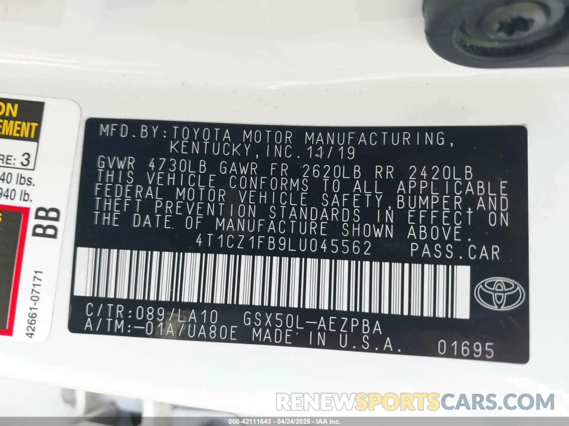 9 fotografías del automóvil dañado 4T1CZ1FB9LU045562 TOYOTA AVALON 2020