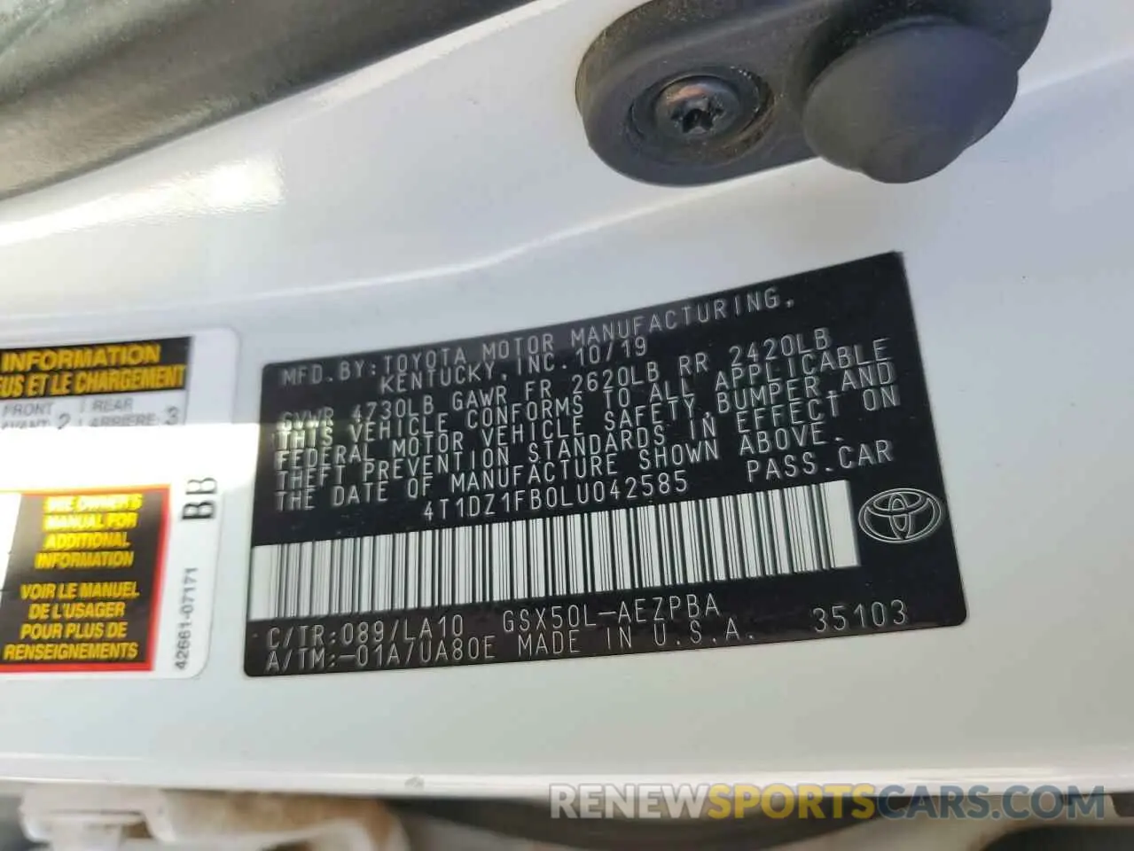 12 fotografías del automóvil dañado 4T1DZ1FB0LU042585 TOYOTA AVALON 2020
