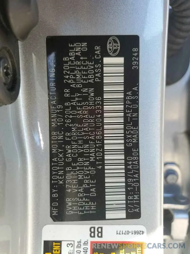 13 fotografías del automóvil dañado 4T1DZ1FB6LU043336 TOYOTA AVALON 2020