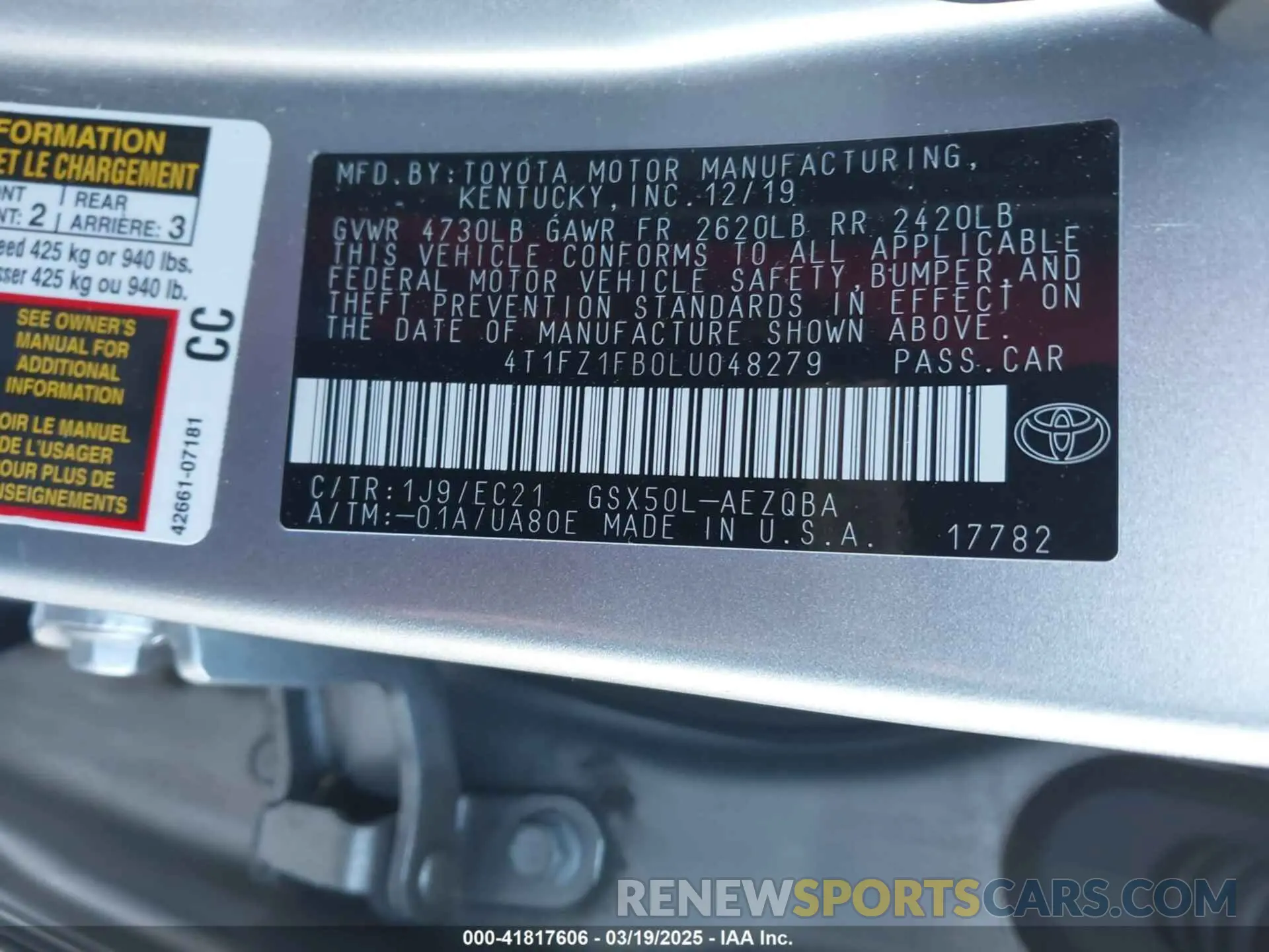 9 fotografías del automóvil dañado 4T1FZ1FB0LU048279 TOYOTA AVALON 2020