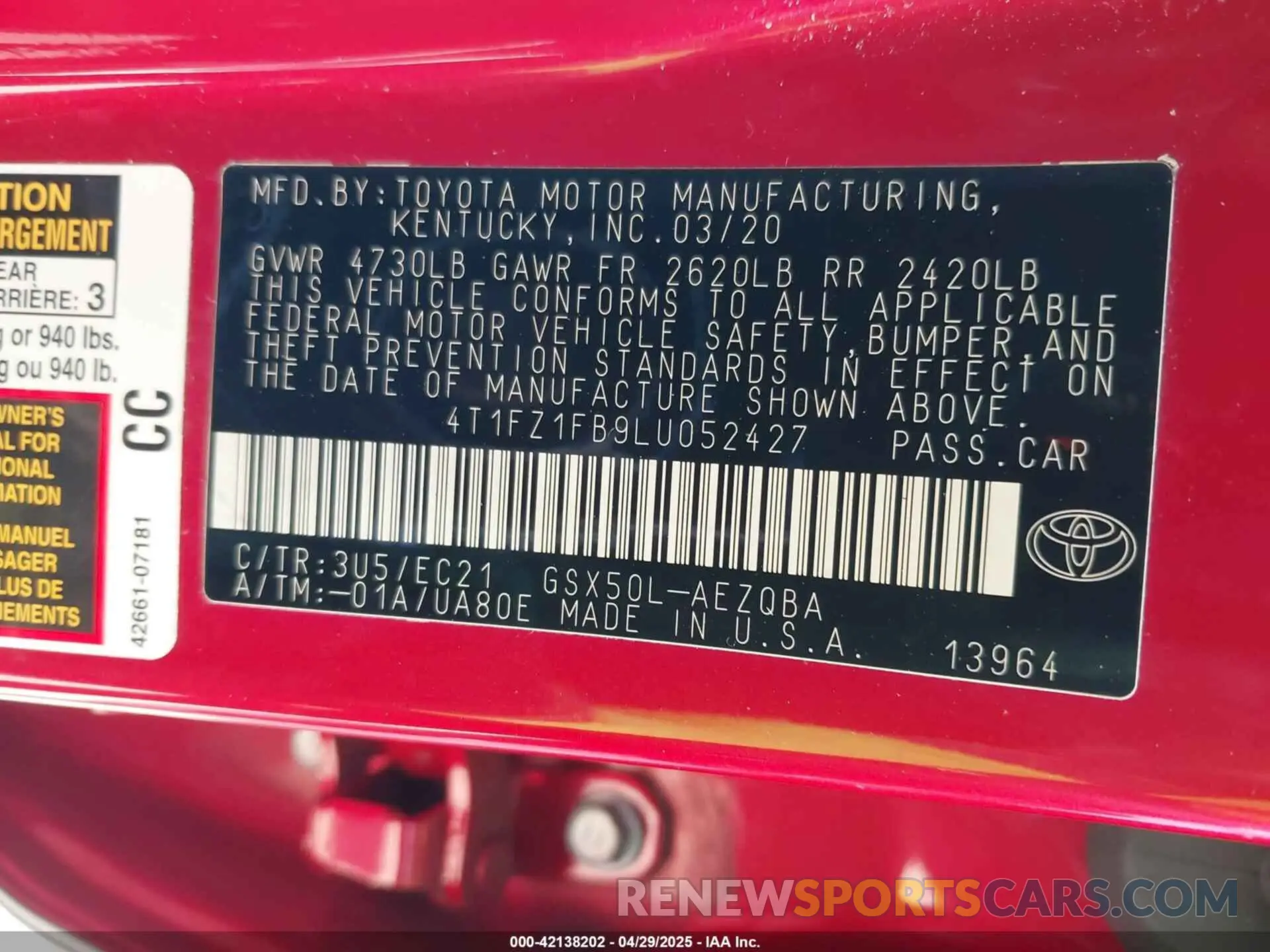 9 fotografías del automóvil dañado 4T1FZ1FB9LU052427 TOYOTA AVALON 2020