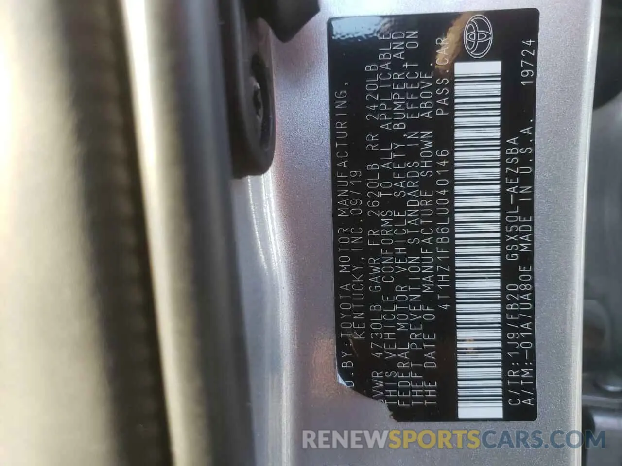10 fotografías del automóvil dañado 4T1HZ1FB6LU040146 TOYOTA AVALON 2020